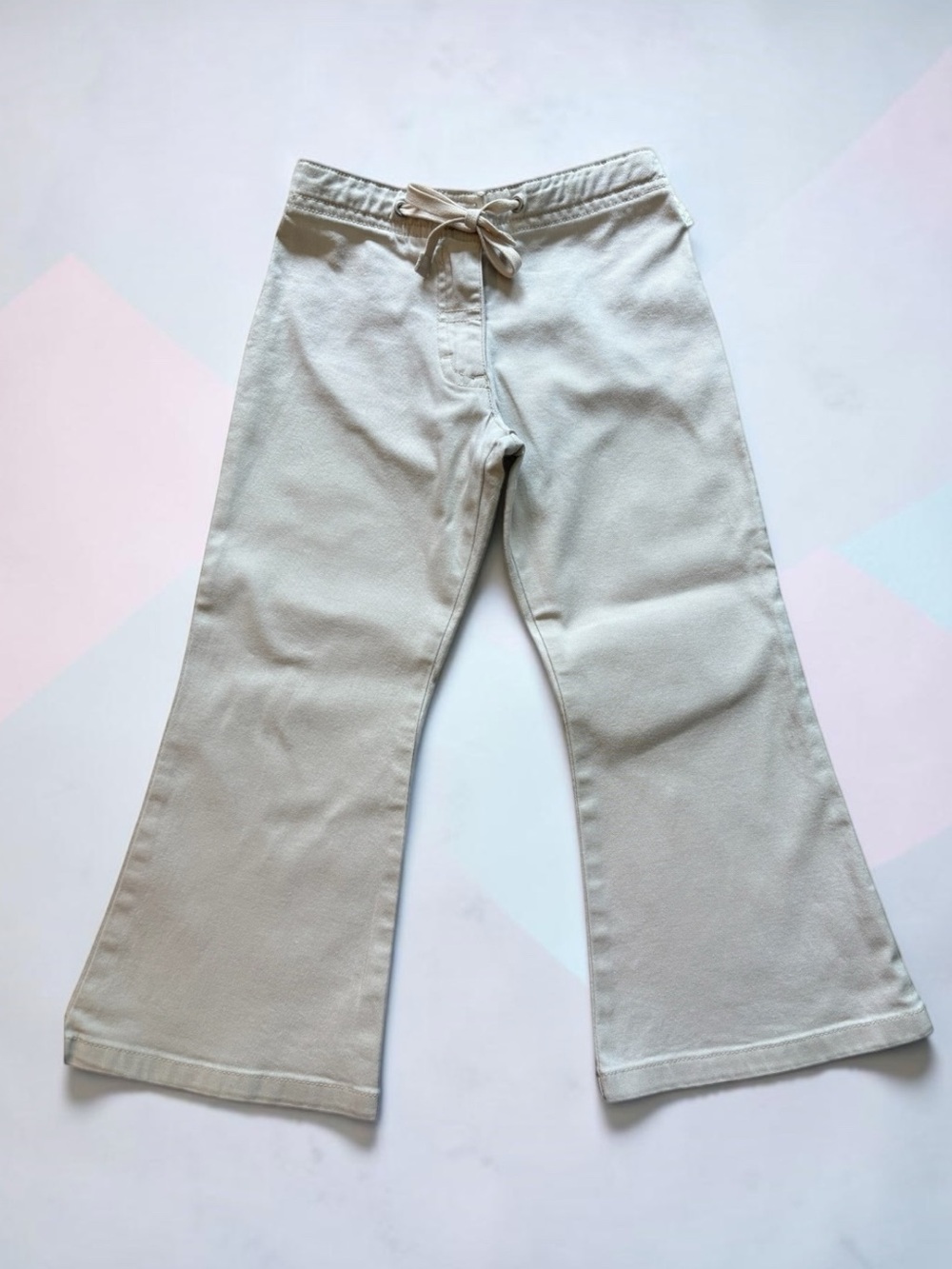 ⁠VTG Y2K Childrens Place Girls Khaki Flare Bootcut Pants Size 4 Uniform⁠